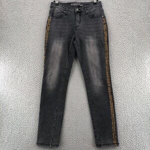 Esqualo Jeans Womens 6 Gray Denim Skinny Bronze Side Stripes Stretch Mid Rise